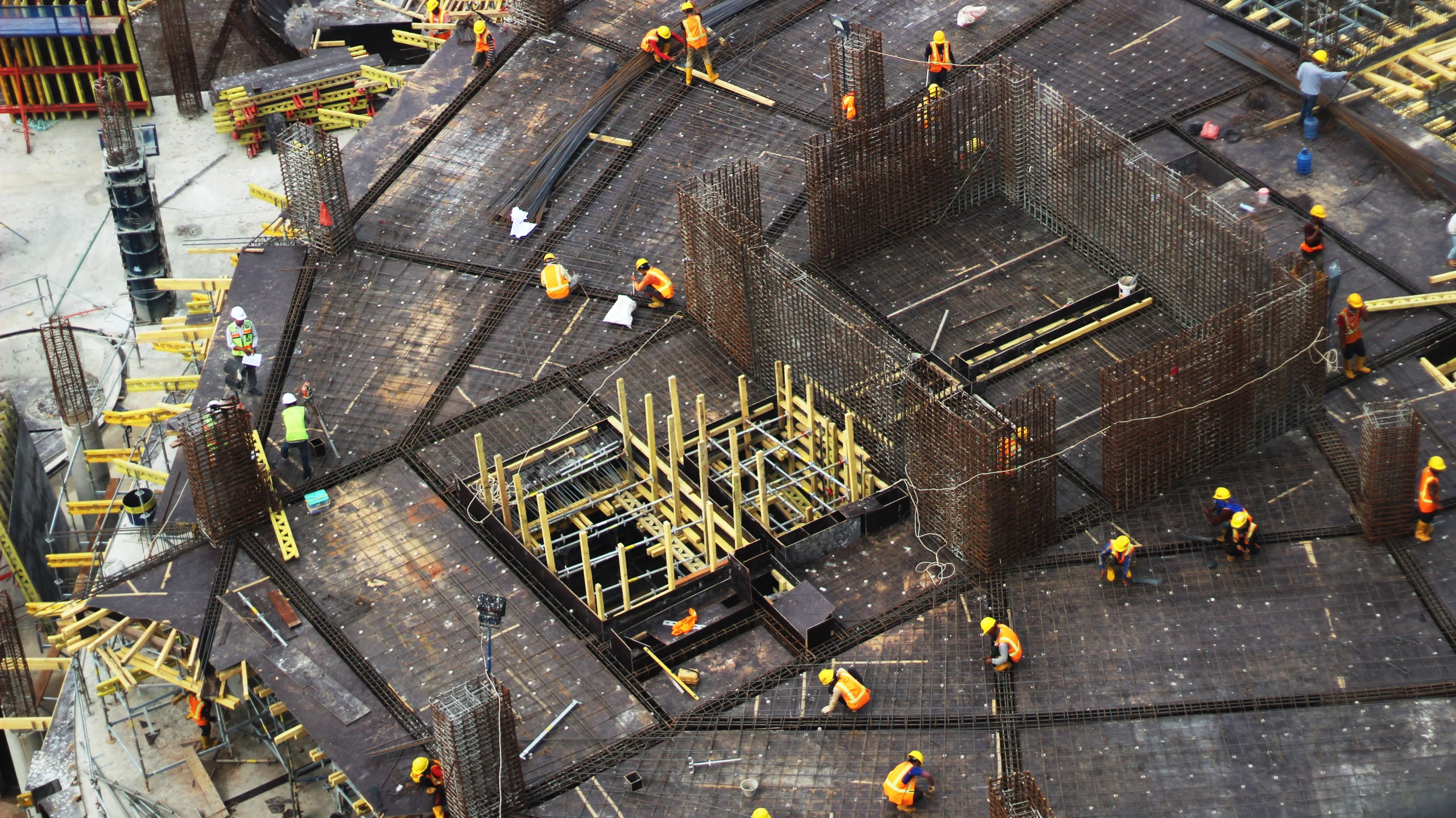 A view of a construction site from the sky recorded by drone conducting patrol